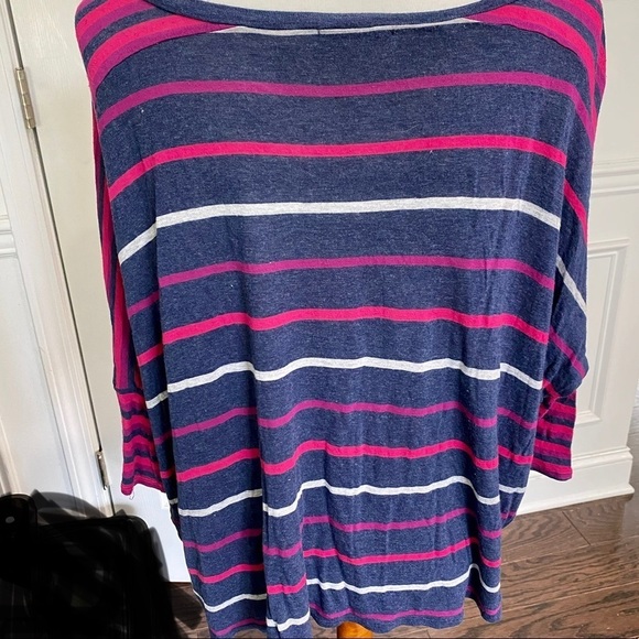 Ella Moss High Low Striped V-neck Top, XSmall - Picture 2 of 5